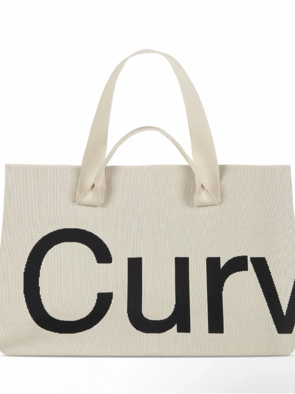 Sean Brown Curves Knit Tote Bag in Almond with Black Lettering